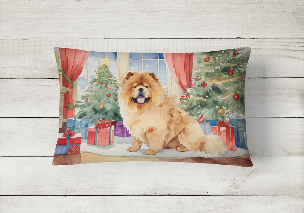 Chow Chow Christmas Decorative Throw Pillow 12x16 Indoor Outdoor Accent Cushion, Fabric Cover with Insert for Sofa, Bed, Porch & Living Room
