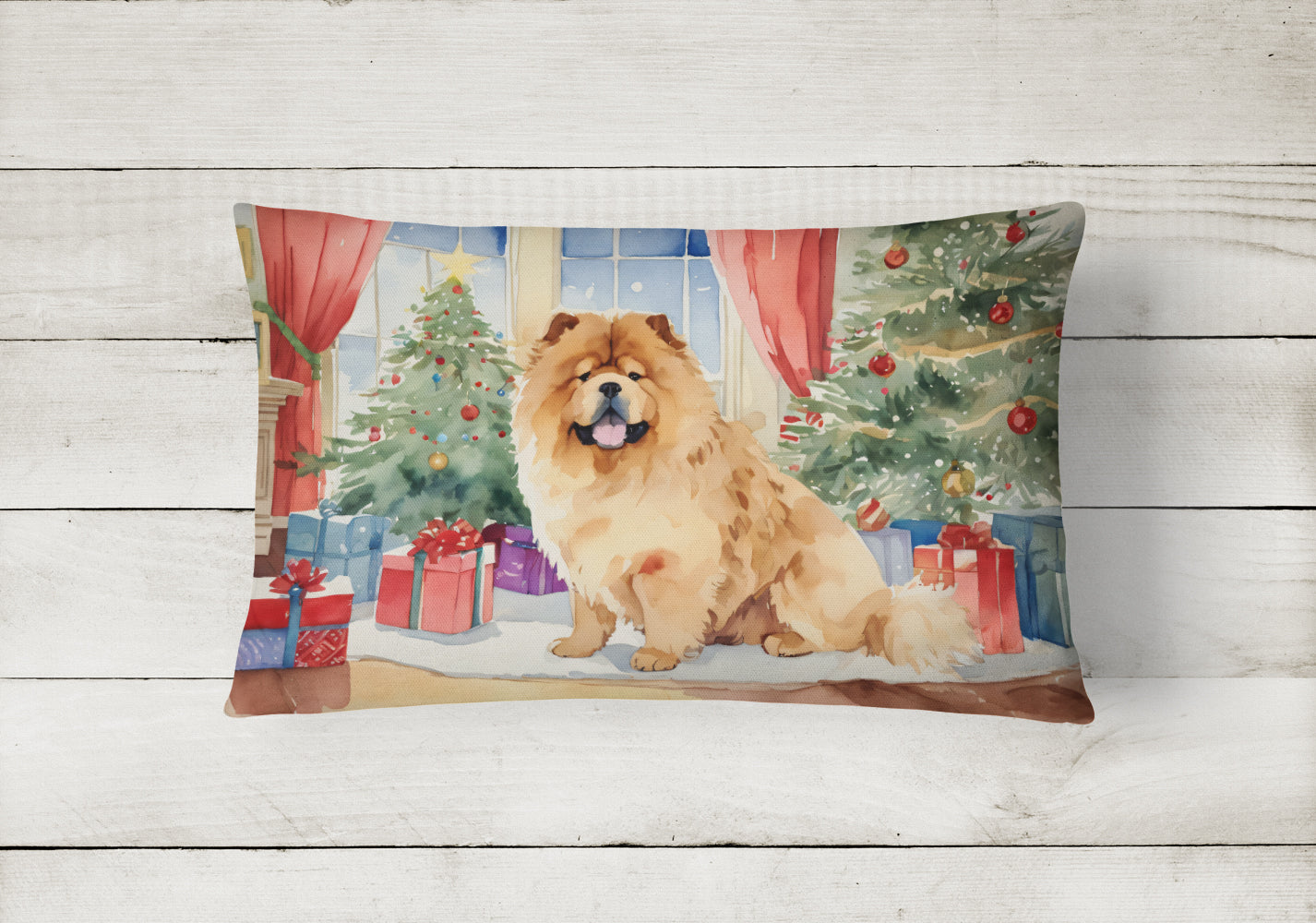Chow Chow Christmas Decorative Throw Pillow 12x16 Indoor Outdoor Accent Cushion, Fabric Cover with Insert for Sofa, Bed, Porch & Living Room
