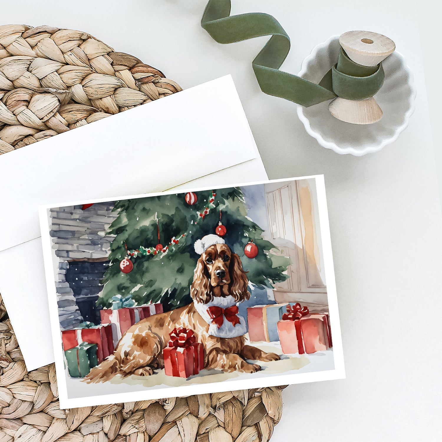 Cocker Spaniel Christmas Greeting Cards Pack of 8 Blank Cards with Envelopes Whimsical A7 Size 5x7