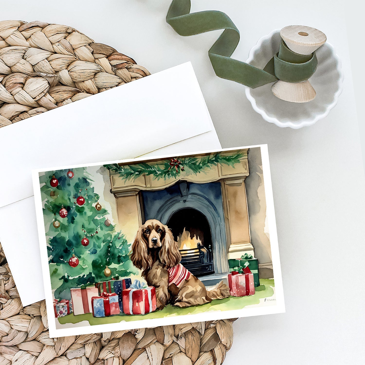 Cocker Spaniel Christmas Greeting Cards Pack of 8 Blank Cards with Envelopes Whimsical A7 Size 5x7