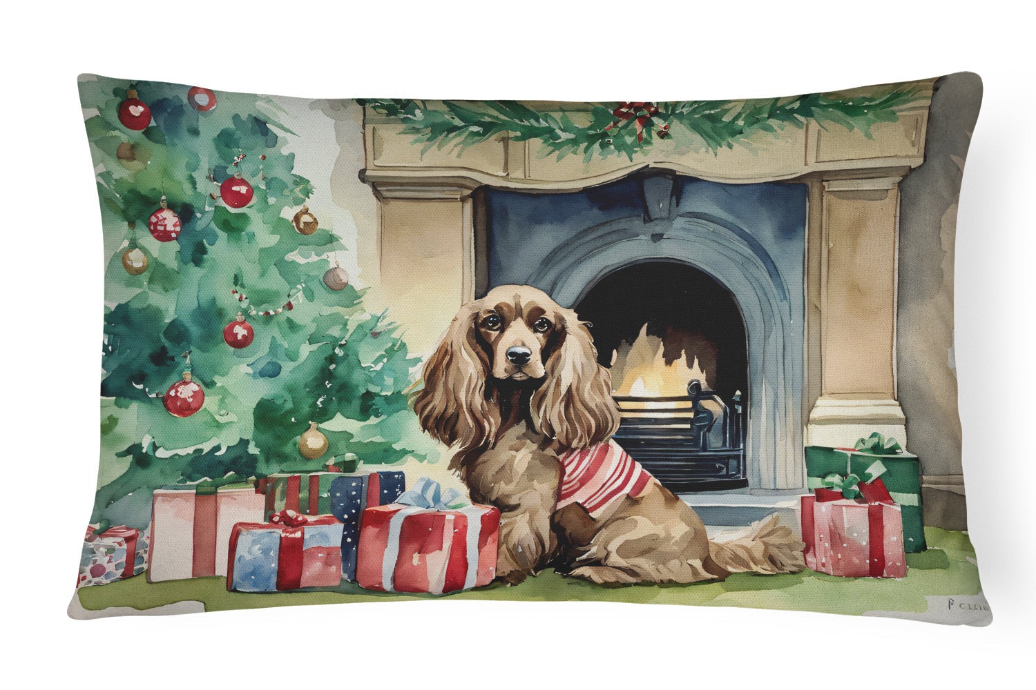 Cocker Spaniel Christmas Decorative Throw Pillow 12x16 Indoor Outdoor Accent Cushion, Fabric Cover with Insert for Sofa, Bed, Porch & Living Room