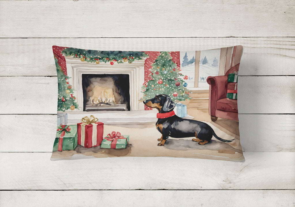 Black and Tan Dachshund Christmas Decorative Throw Pillow 12x16 Indoor Outdoor Accent Cushion, Fabric Cover with Insert for Sofa, Bed, Porch & Living Room