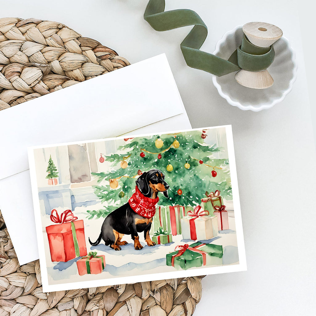Black and Tan Dachshund Christmas Greeting Cards Pack of 8 Blank Cards with Envelopes Whimsical A7 Size 5x7
