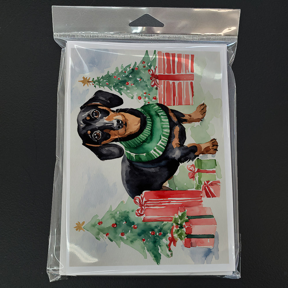 Black and Tan Dachshund Christmas Greeting Cards Pack of 8 Blank Cards with Envelopes Whimsical A7 Size 5x7