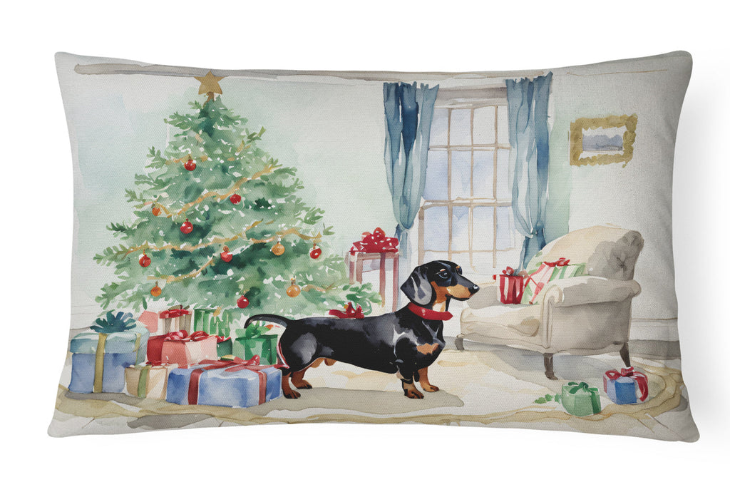 Black and Tan Dachshund Christmas Decorative Throw Pillow 12x16 Indoor Outdoor Accent Cushion, Fabric Cover with Insert for Sofa, Bed, Porch & Living Room