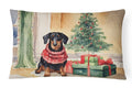 Black and Tan Dachshund Christmas Decorative Throw Pillow 12x16 Indoor Outdoor Accent Cushion, Fabric Cover with Insert for Sofa, Bed, Porch & Living Room