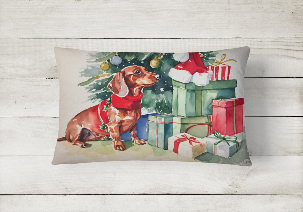 Dachshund Christmas Decorative Throw Pillow 12x16 Indoor Outdoor Accent Cushion, Fabric Cover with Insert for Sofa, Bed, Porch & Living Room