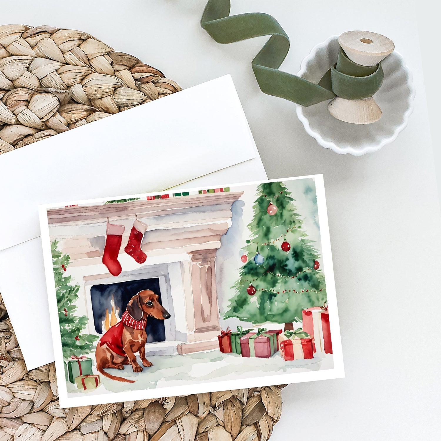 Dachshund Christmas Greeting Cards Pack of 8 Blank Cards with Envelopes Whimsical A7 Size 5x7