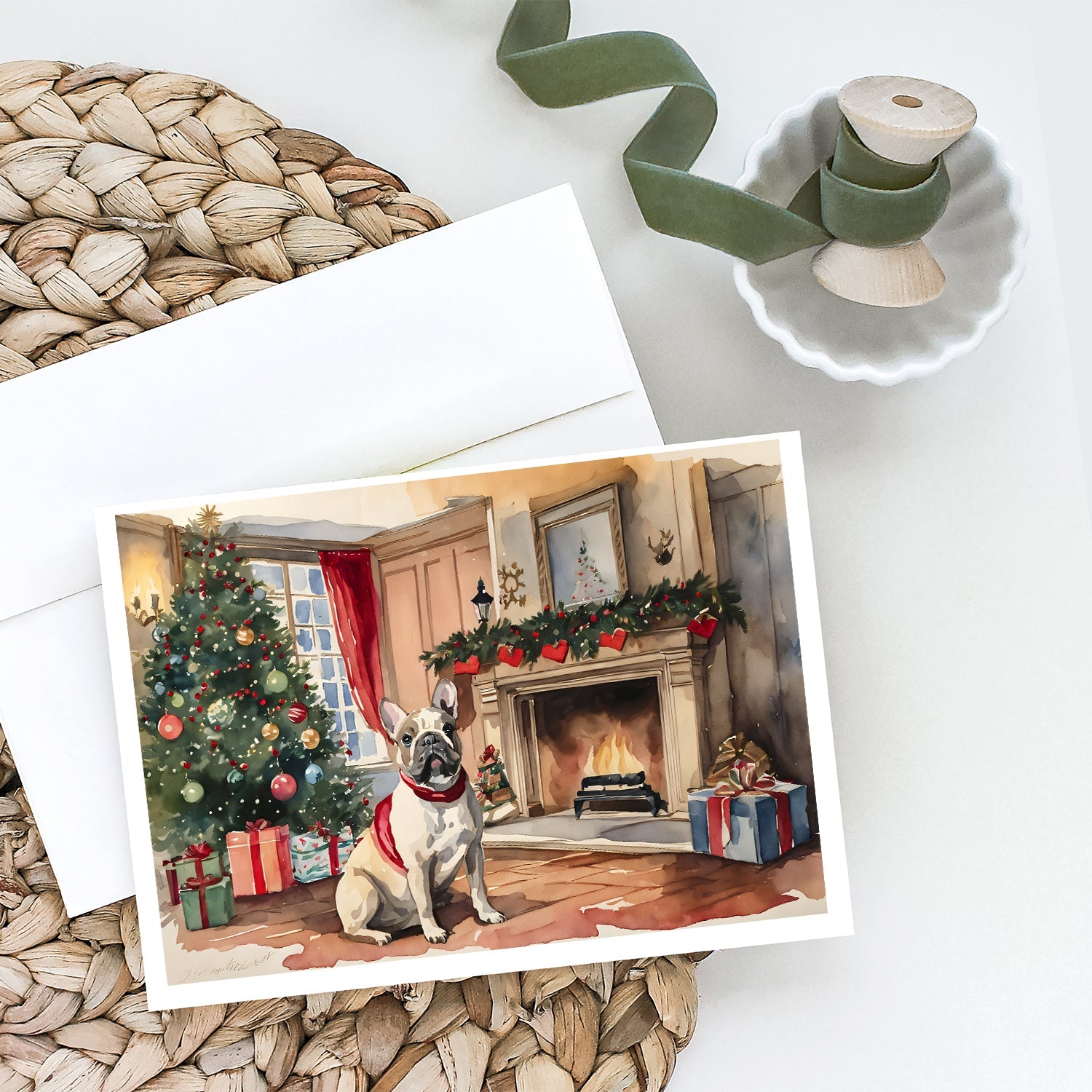 French Bulldog Christmas Greeting Cards Pack of 8 Blank Cards with Envelopes Whimsical A7 Size 5x7
