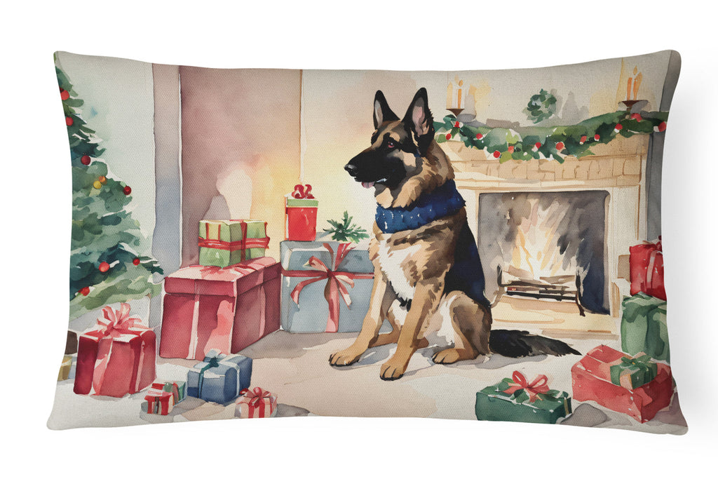 German Shepherd Christmas Decorative Throw Pillow 12x16 Indoor Outdoor Accent Cushion, Fabric Cover with Insert for Sofa, Bed, Porch & Living Room