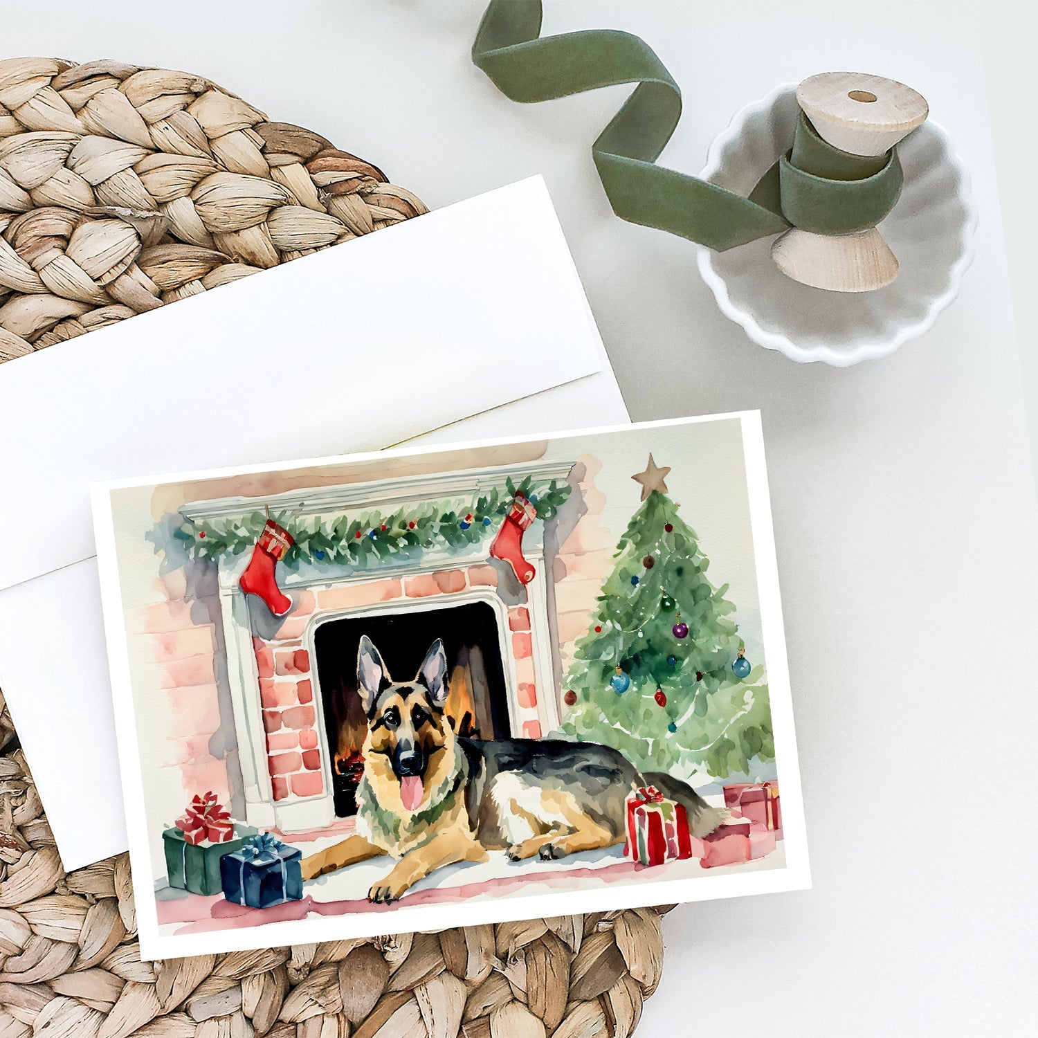 German Shepherd Christmas Greeting Cards Pack of 8 Blank Cards with Envelopes Whimsical A7 Size 5x7