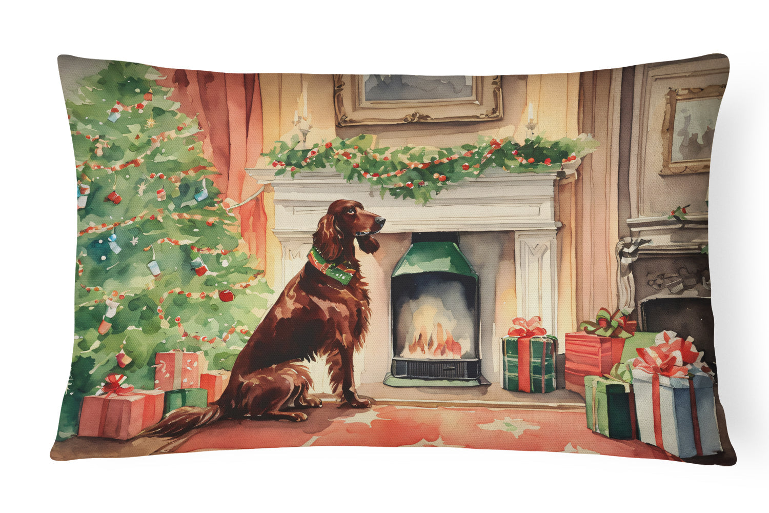 Irish Setter Christmas Decorative Throw Pillow 12x16 Indoor Outdoor Accent Cushion, Fabric Cover with Insert for Sofa, Bed, Porch & Living Room