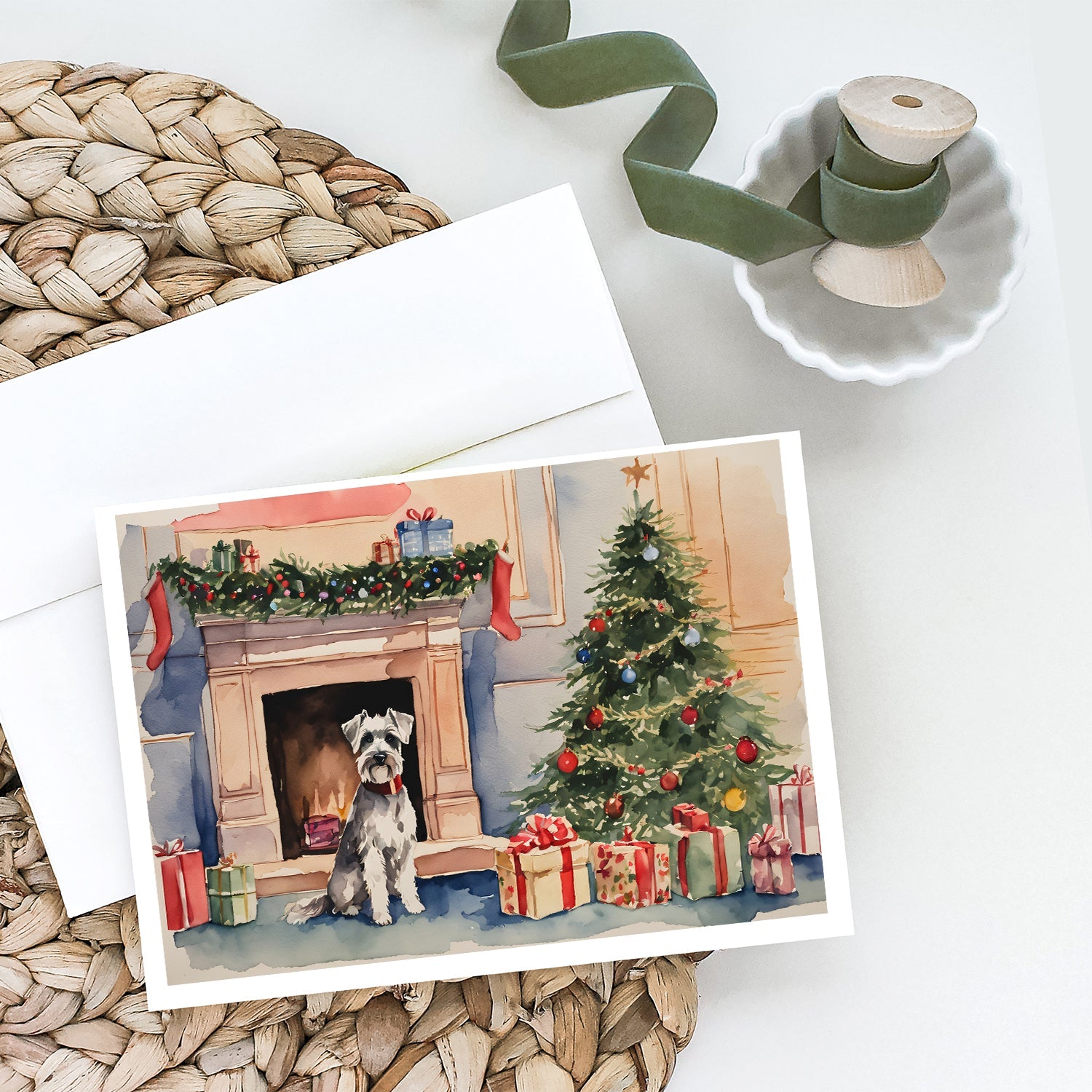 Schnauzer Christmas Greeting Cards Pack of 8 Blank Cards with Envelopes Whimsical A7 Size 5x7
