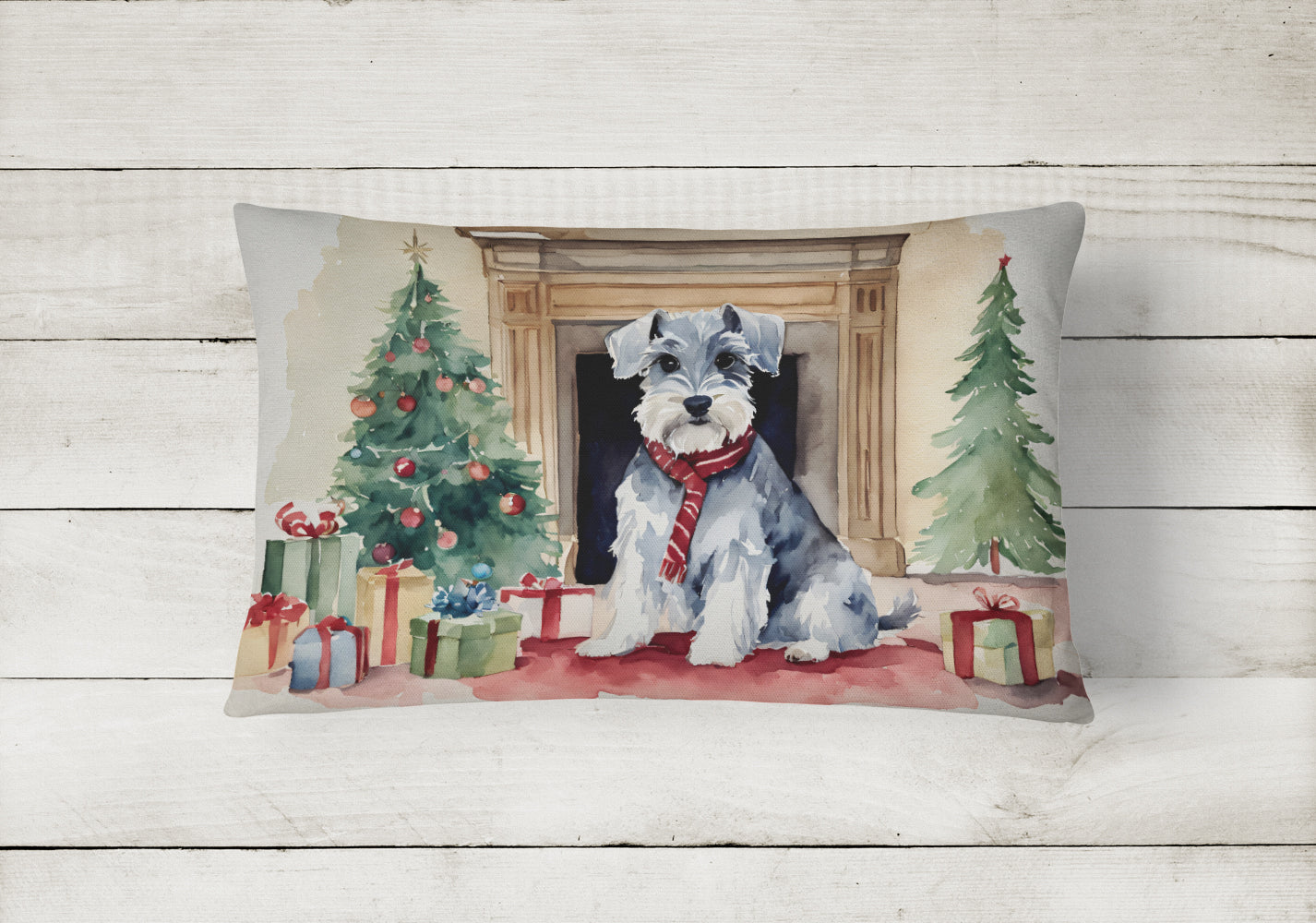 Schnauzer Christmas Decorative Throw Pillow 12x16 Indoor Outdoor Accent Cushion, Fabric Cover with Insert for Sofa, Bed, Porch & Living Room