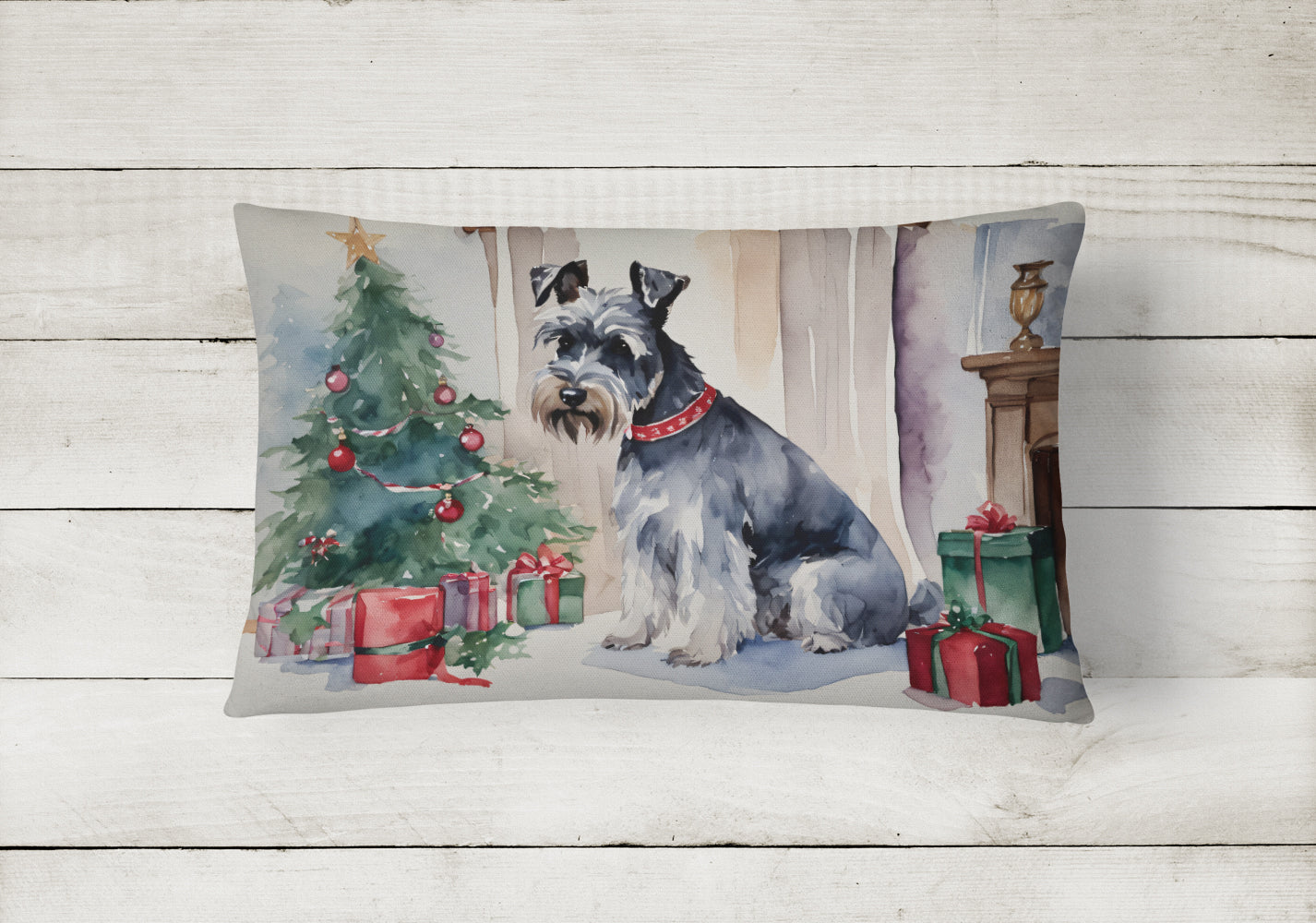 Schnauzer Christmas Decorative Throw Pillow 12x16 Indoor Outdoor Accent Cushion, Fabric Cover with Insert for Sofa, Bed, Porch & Living Room