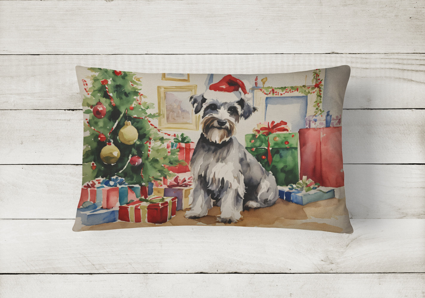 Schnauzer Christmas Decorative Throw Pillow 12x16 Indoor Outdoor Accent Cushion, Fabric Cover with Insert for Sofa, Bed, Porch & Living Room