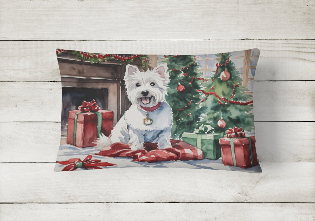 Westie Christmas Decorative Throw Pillow 12x16 Indoor Outdoor Accent Cushion, Fabric Cover with Insert for Sofa, Bed, Porch & Living Room