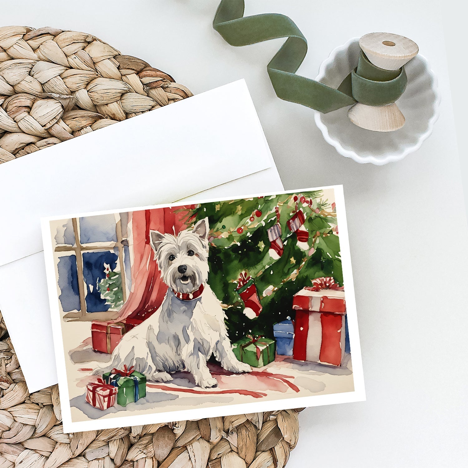 Westie Christmas Greeting Cards Pack of 8 Blank Cards with Envelopes Whimsical A7 Size 5x7