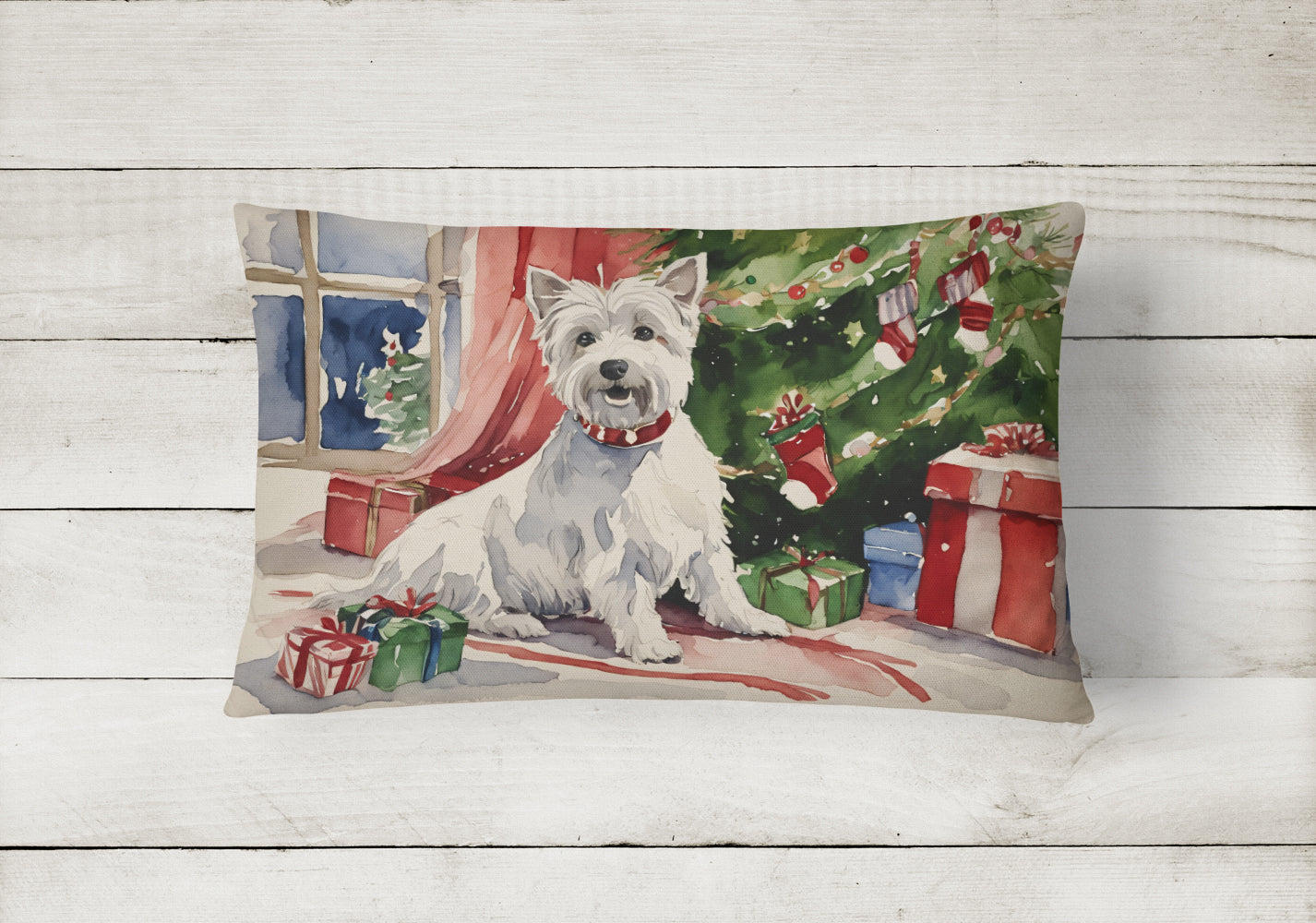 Westie Christmas Decorative Throw Pillow 12x16 Indoor Outdoor Accent Cushion, Fabric Cover with Insert for Sofa, Bed, Porch & Living Room