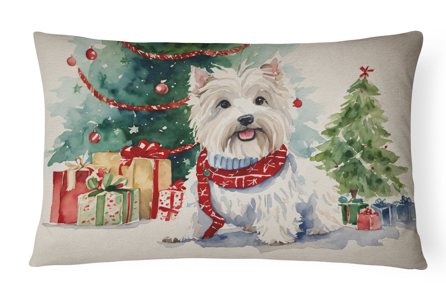 Westie Christmas Decorative Throw Pillow 12x16 Indoor Outdoor Accent Cushion, Fabric Cover with Insert for Sofa, Bed, Porch & Living Room