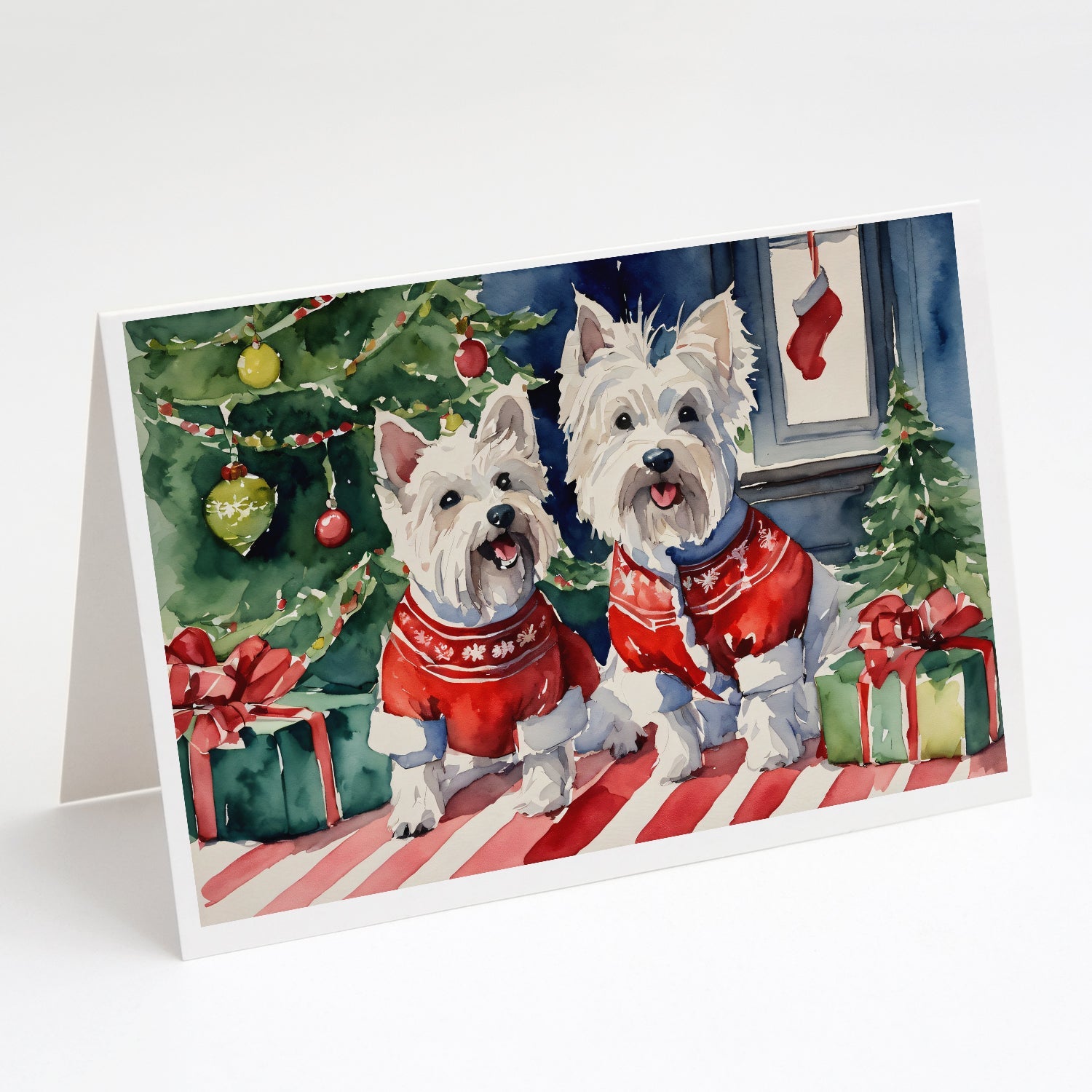 Westie Christmas Greeting Cards Pack of 8 Blank Cards with Envelopes Whimsical A7 Size 5x7