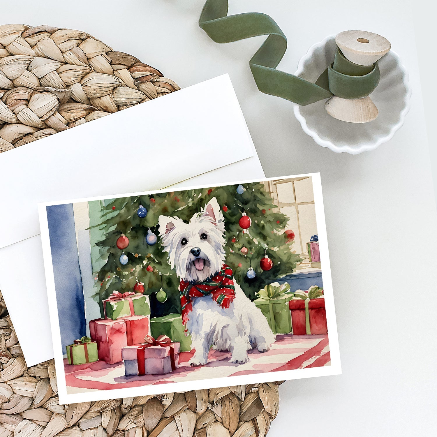 Westie Christmas Greeting Cards Pack of 8 Blank Cards with Envelopes Whimsical A7 Size 5x7