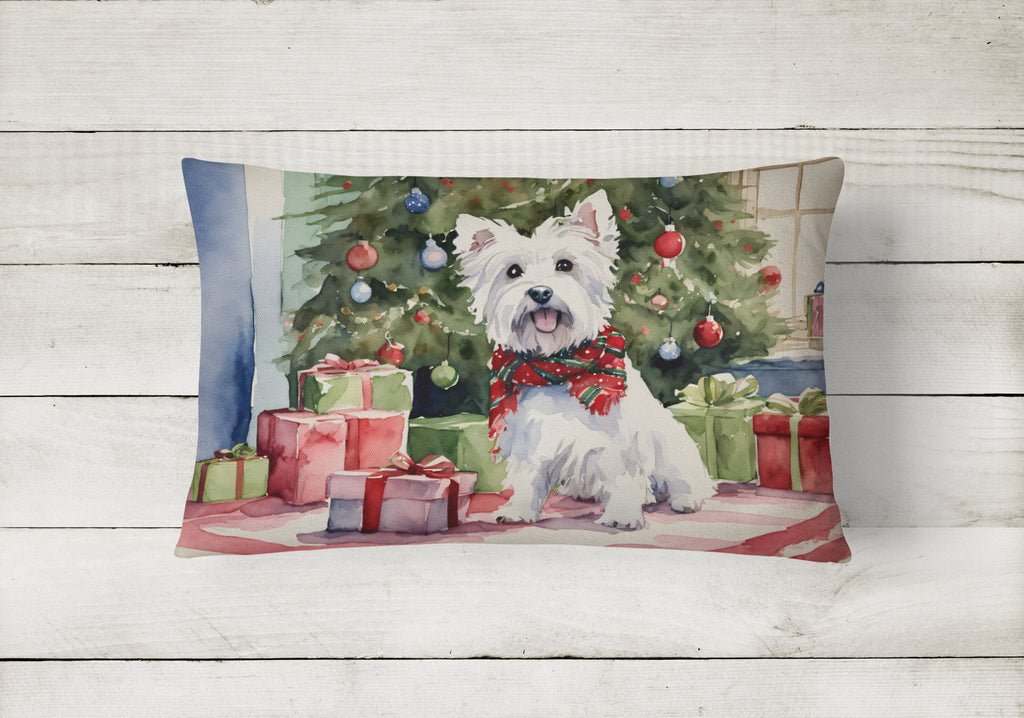 Westie Christmas Decorative Throw Pillow 12x16 Indoor Outdoor Accent Cushion, Fabric Cover with Insert for Sofa, Bed, Porch & Living Room