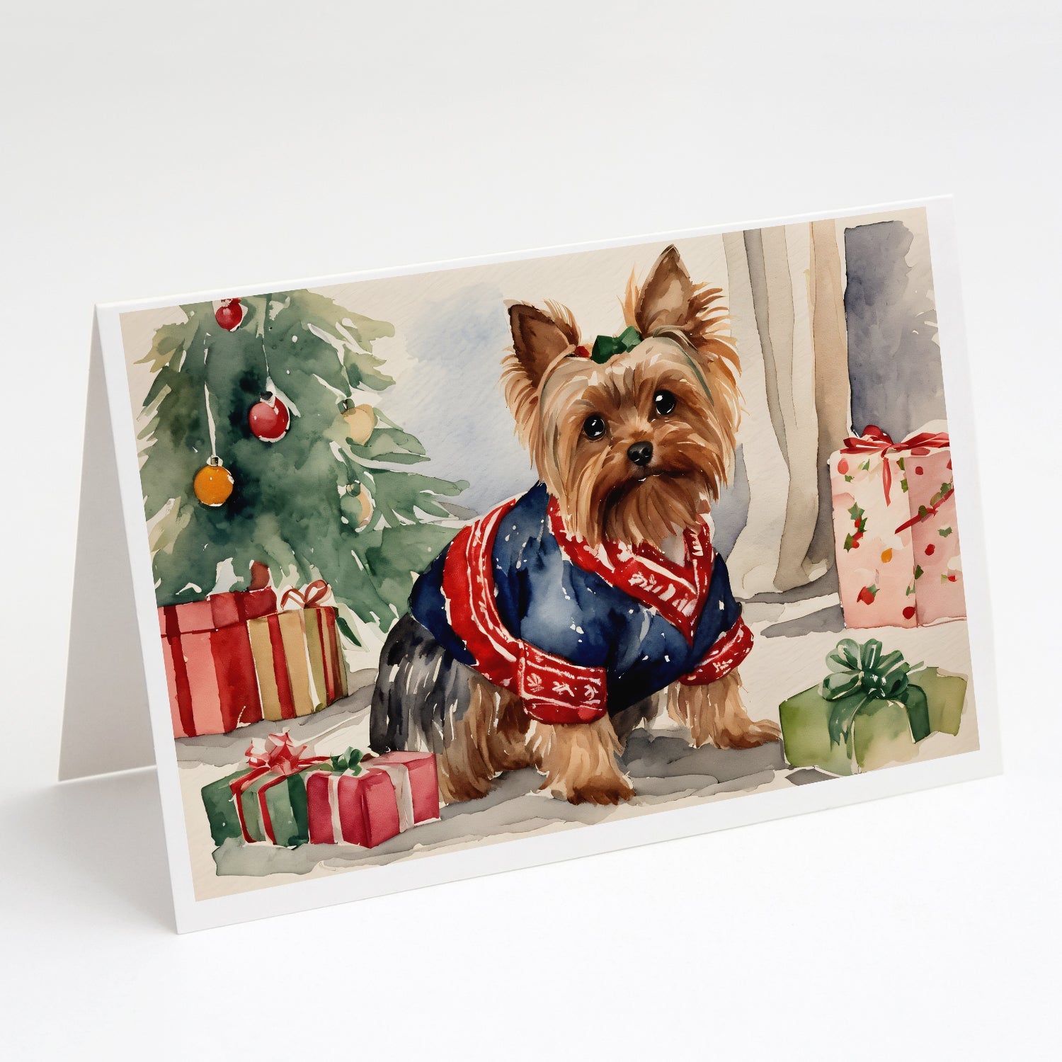 Yorkie Christmas Greeting Cards Pack of 8 Blank Cards with Envelopes Whimsical A7 Size 5x7