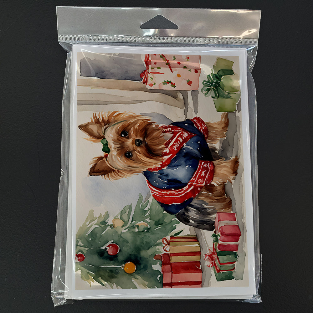 Yorkie Christmas Greeting Cards Pack of 8 Blank Cards with Envelopes Whimsical A7 Size 5x7