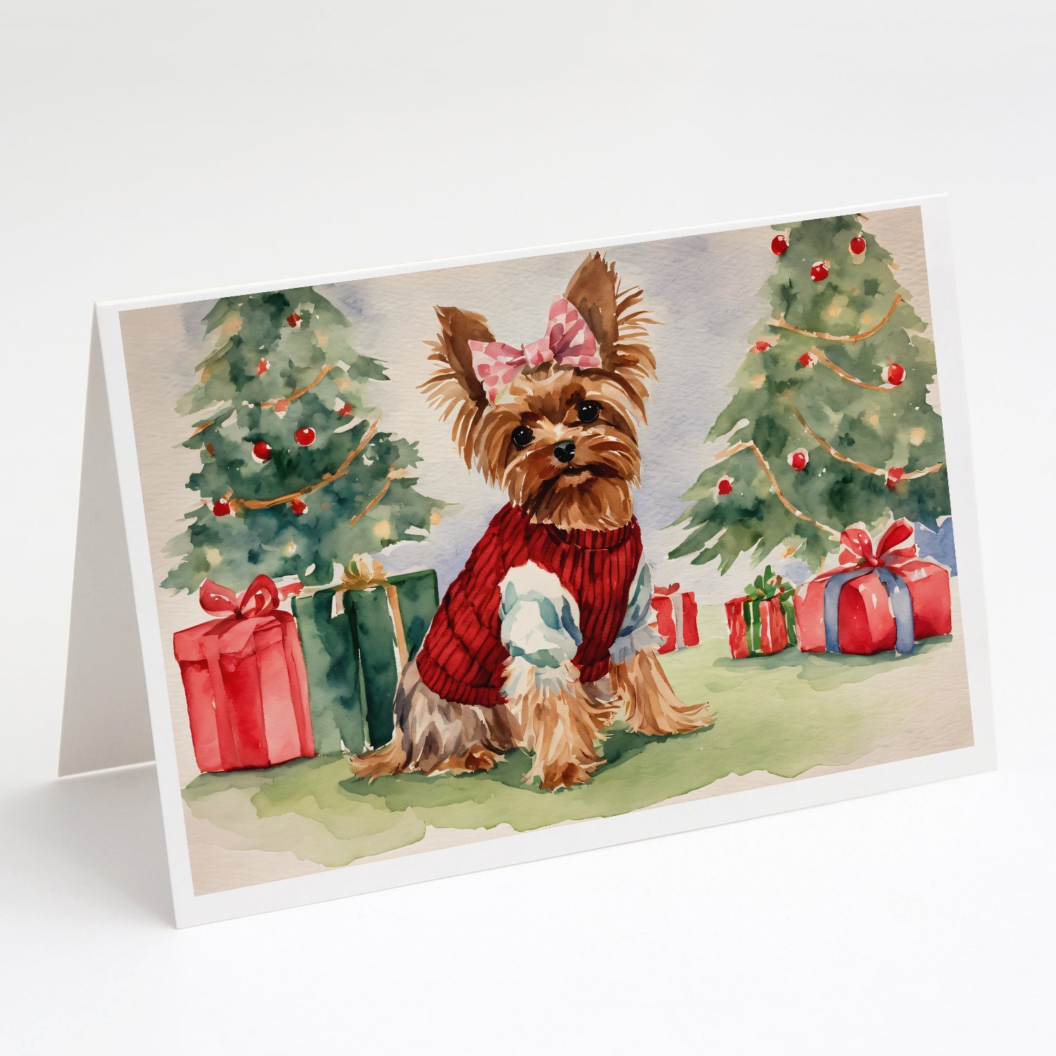 Yorkie Christmas Greeting Cards Pack of 8 Blank Cards with Envelopes Whimsical A7 Size 5x7