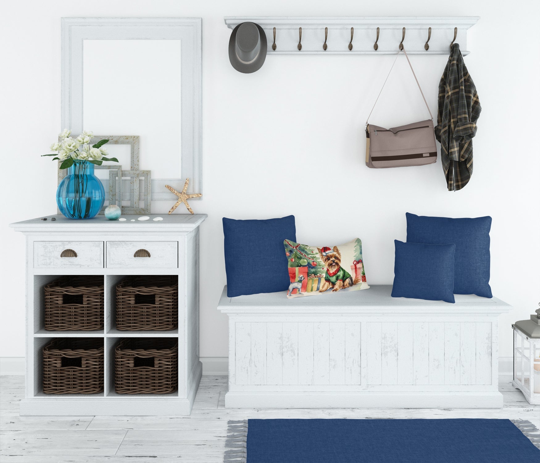 Yorkie Christmas Decorative Throw Pillow 12x16 Indoor Outdoor Accent Cushion, Fabric Cover with Insert for Sofa, Bed, Porch & Living Room