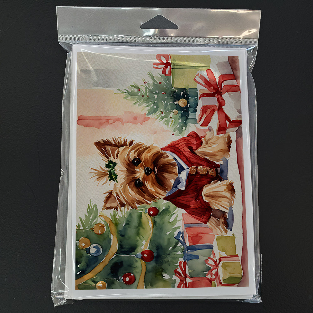 Yorkie Christmas Greeting Cards Pack of 8 Blank Cards with Envelopes Whimsical A7 Size 5x7