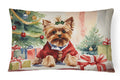 Yorkie Christmas Decorative Throw Pillow 12x16 Indoor Outdoor Accent Cushion, Fabric Cover with Insert for Sofa, Bed, Porch & Living Room