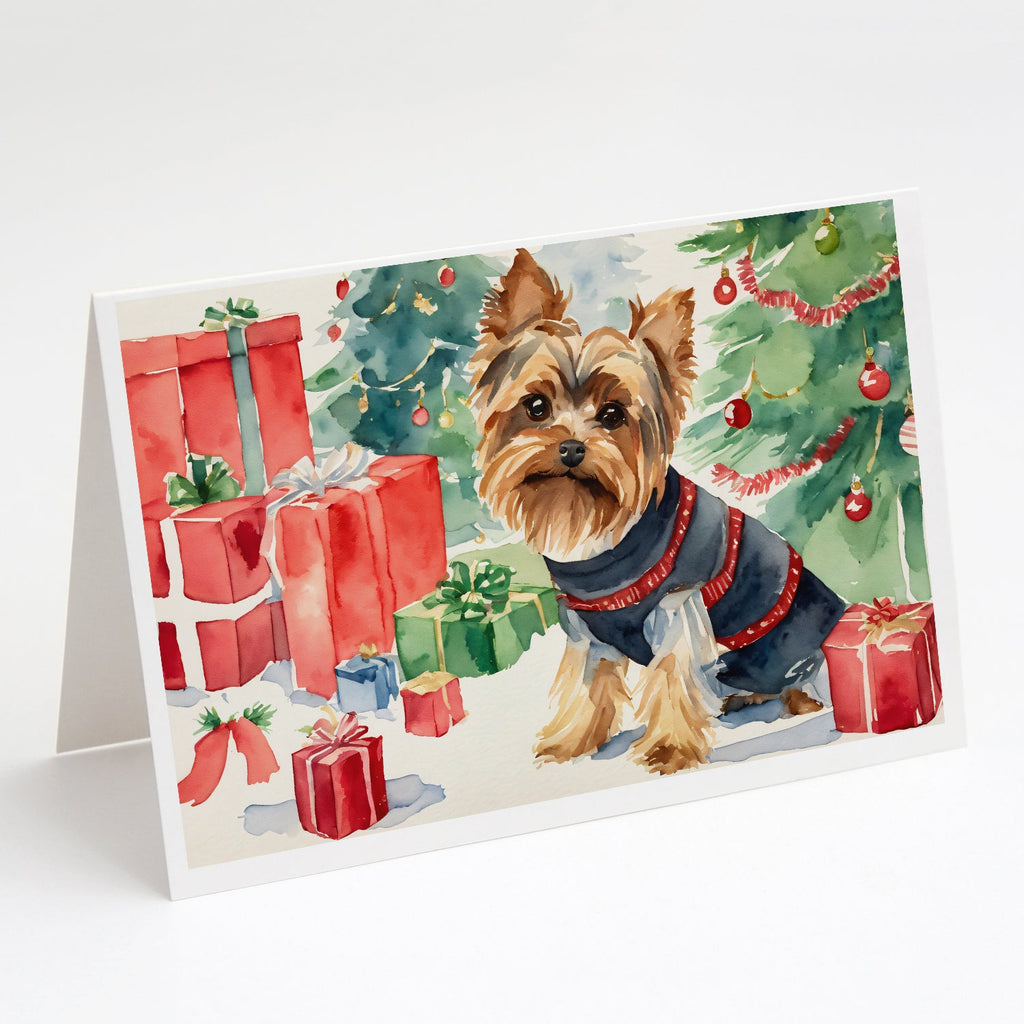 Yorkie Christmas Greeting Cards Pack of 8 Blank Cards with Envelopes Whimsical A7 Size 5x7