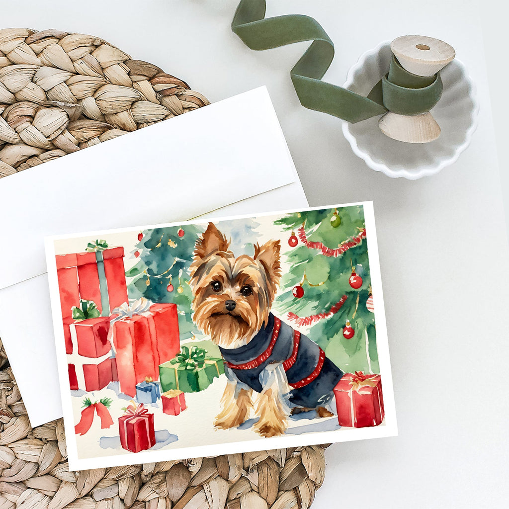 Yorkie Christmas Greeting Cards Pack of 8 Blank Cards with Envelopes Whimsical A7 Size 5x7