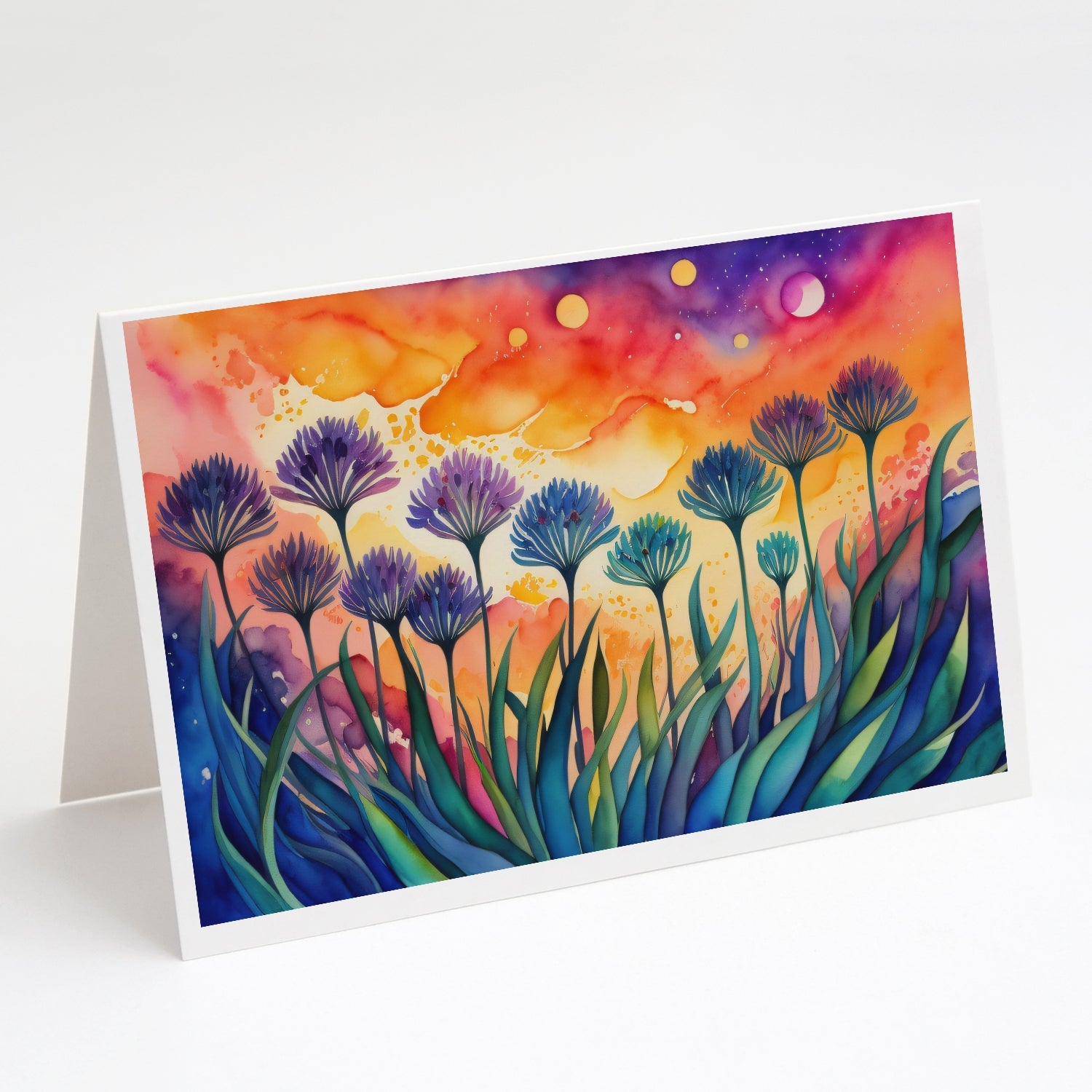 Agapanthus in Color Greeting Cards Pack of 8 Blank Cards with Envelopes Whimsical A7 Size 5x7