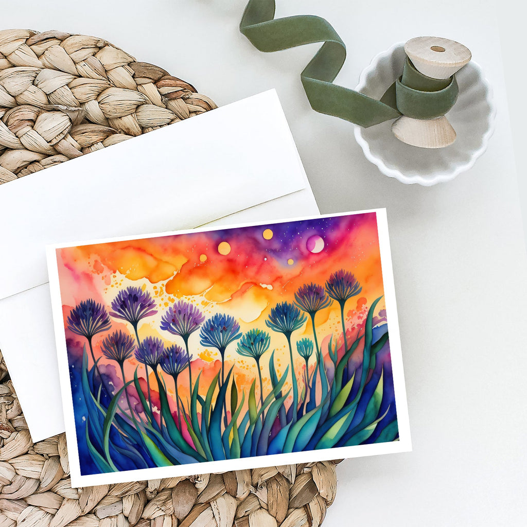 Agapanthus in Color Greeting Cards Pack of 8 Blank Cards with Envelopes Whimsical A7 Size 5x7