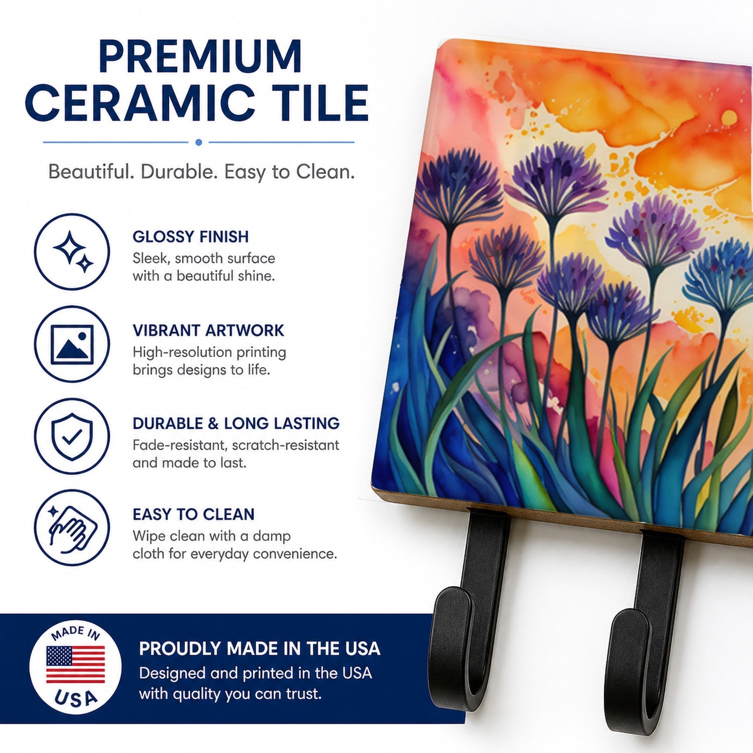 Agapanthus in Color Leash or Key Holder Wall Hooks, Coat Rack Wall Mount, for Hanging Keys, Towels, Aprons, Leashes