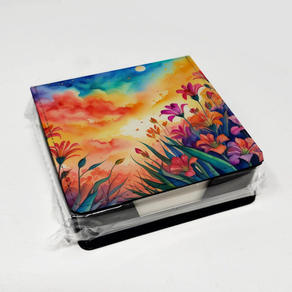Alstroemerias in Color PU Leather Note Paper Holder with Artist-Designed Cover, Desk Accessory, Office Gift
