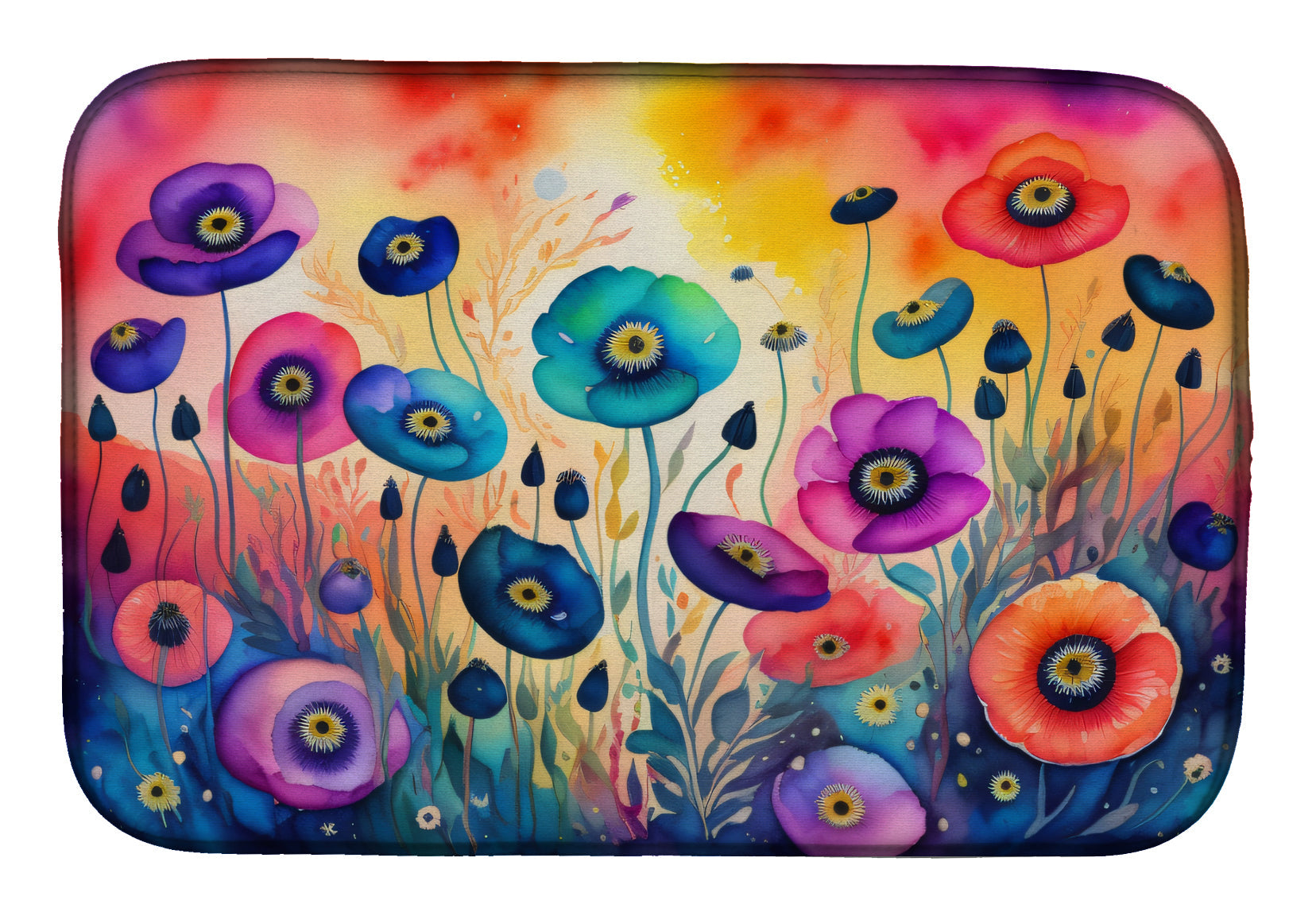 Anemones in Color Dish Drying Mat Absorbent Dish Drying Mat Pad for Kitchen Counter Dish Drainer Mat for Countertop, 14 x 21", Multicolor
