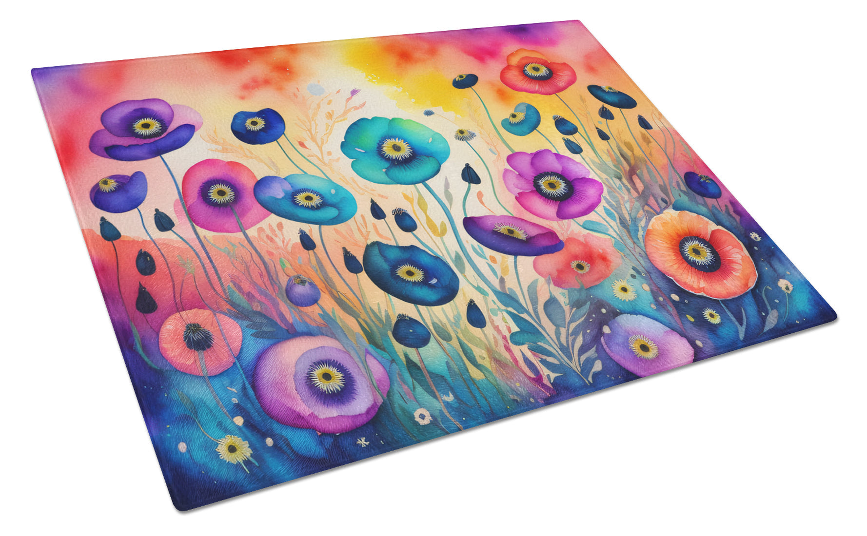 Anemones in Color Cutting Board Tempered Glass Kitchen Cutting Surface, Heat Resistant Chopping, Non-Slip Feet, Food Prep & Serving