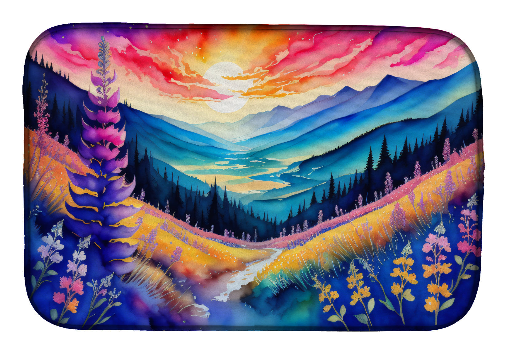 Annual Larkspur in Color Dish Drying Mat Absorbent Dish Drying Mat Pad for Kitchen Counter Dish Drainer Mat for Countertop, 14 x 21", Multicolor