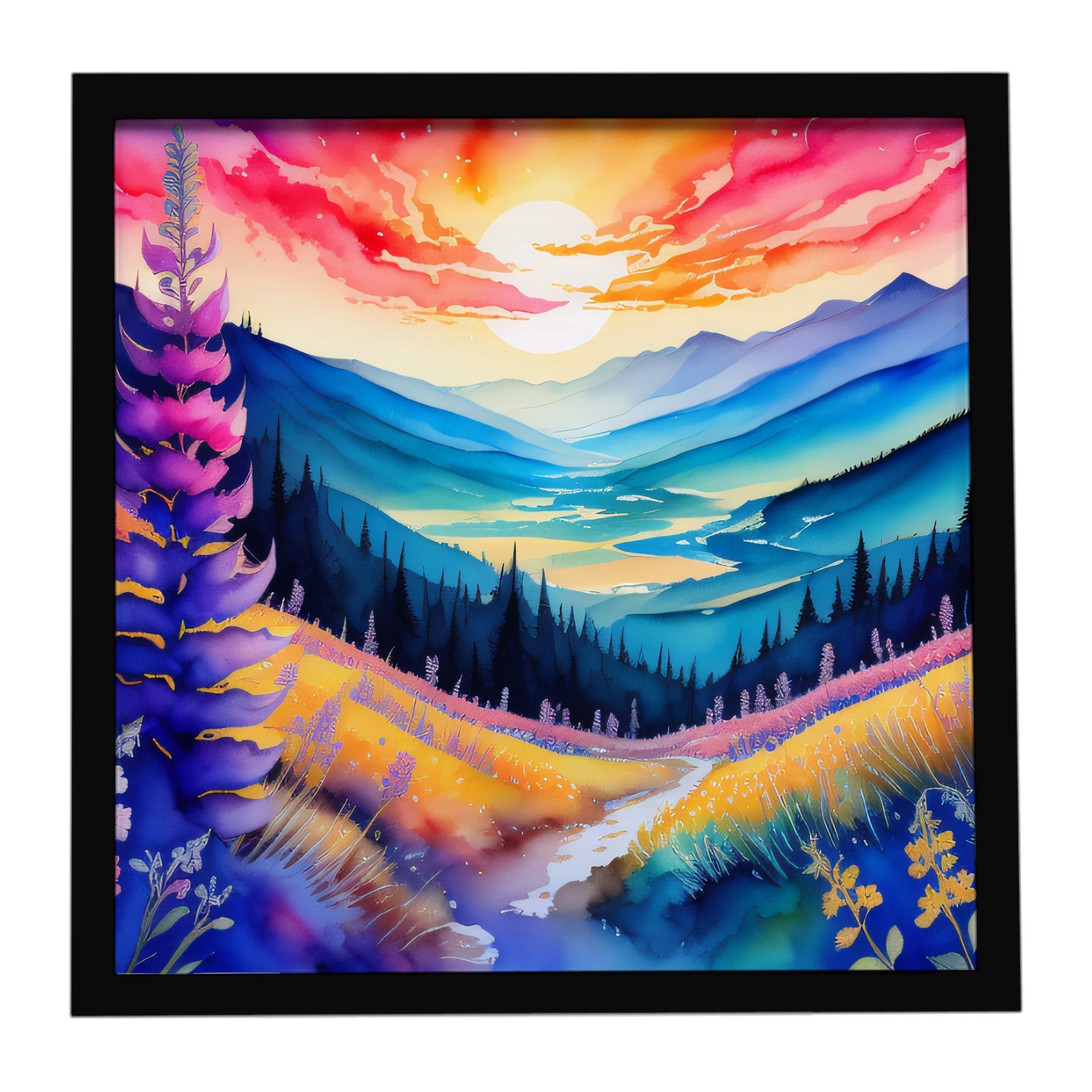 Annual Larkspur in Color Framed Metal Print Bathroom, Kitchen, Office, Home Decor Wall Art Ready to Hang, Square, 8X8