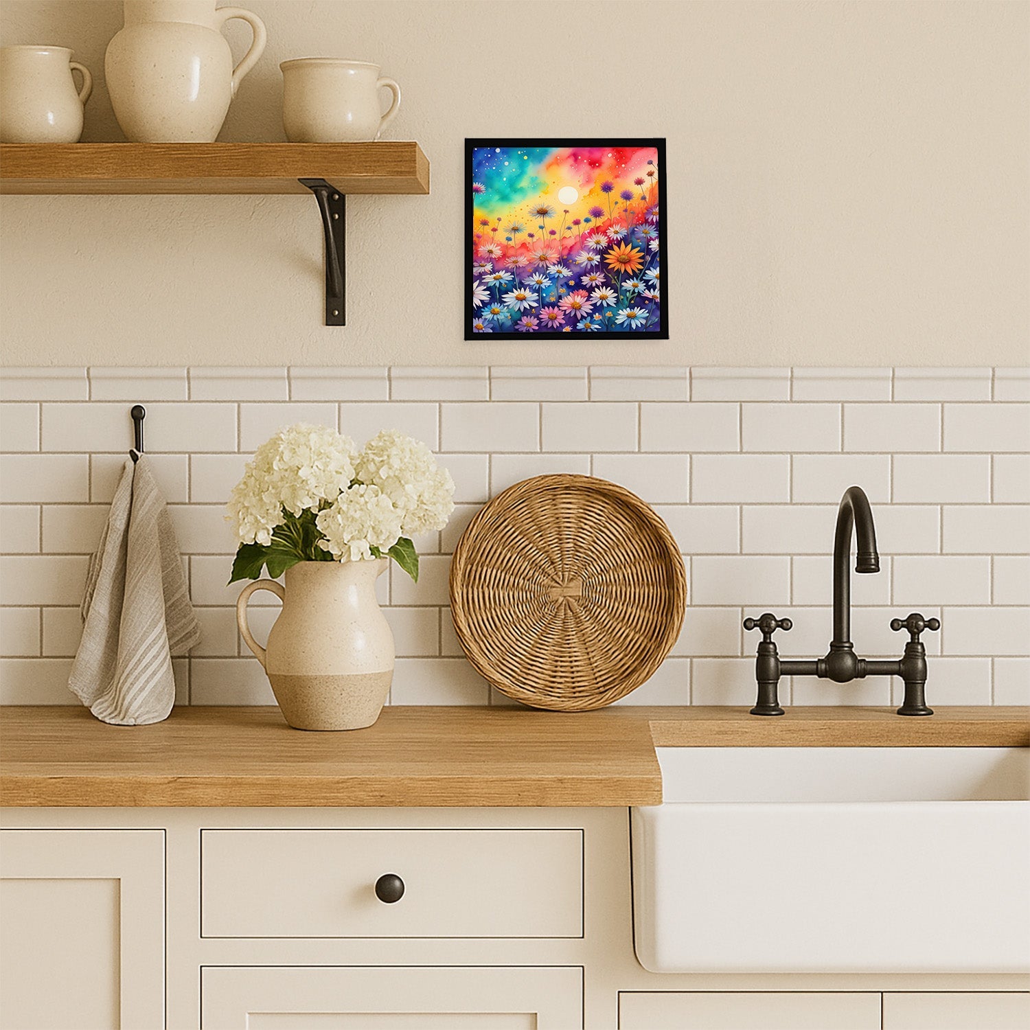 Asters in Color Framed Metal Print Bathroom, Kitchen, Office, Home Decor Wall Art Ready to Hang, Square, 8X8