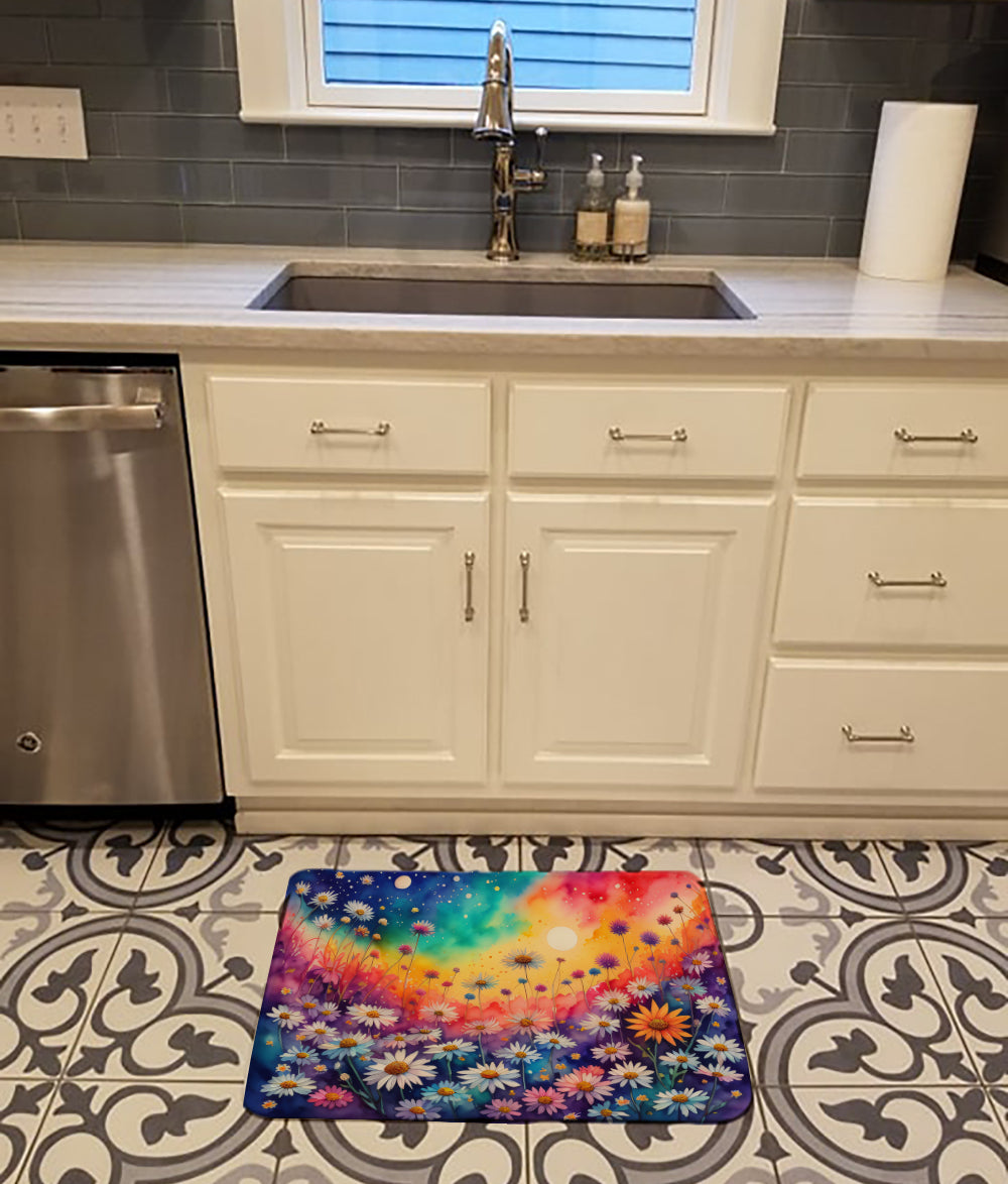 Asters in Color Memory Foam Kitchen Mat Machine Washable Anti-Fatigue Cushion Comfort Bath or Kitchen Rug