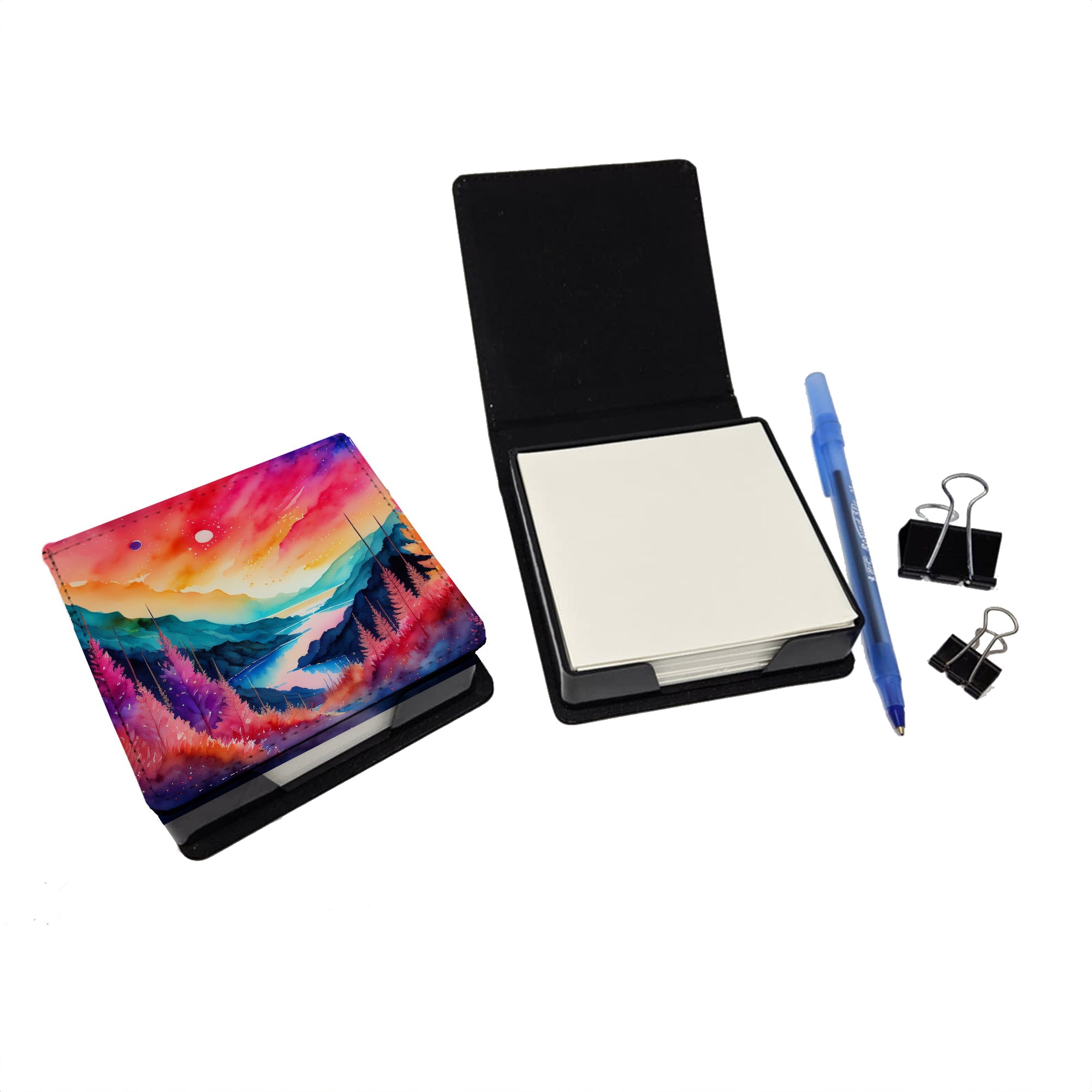 Astilbe in Color PU Leather Note Paper Holder with Artist-Designed Cover, Desk Accessory, Office Gift