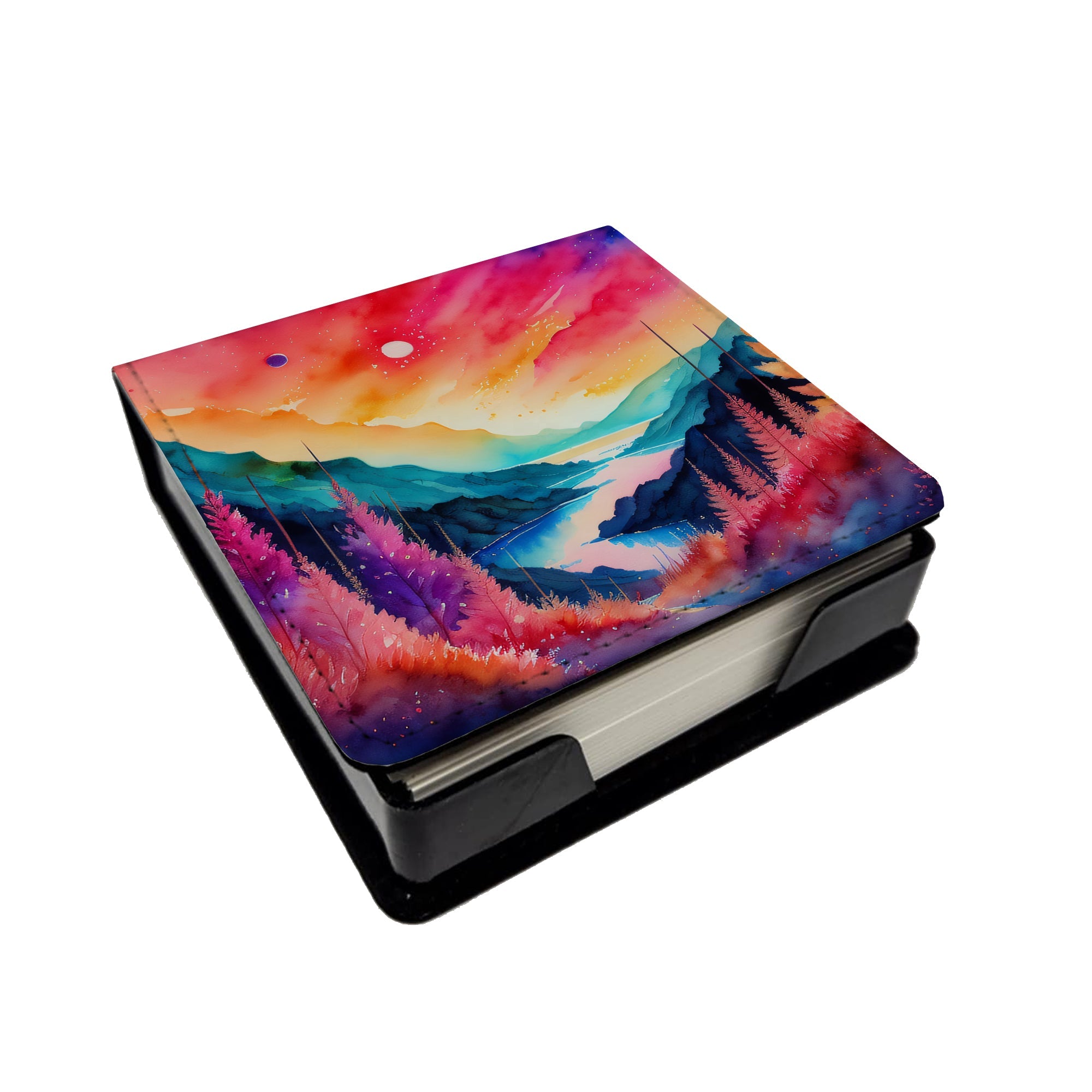 Astilbe in Color PU Leather Note Paper Holder with Artist-Designed Cover, Desk Accessory, Office Gift