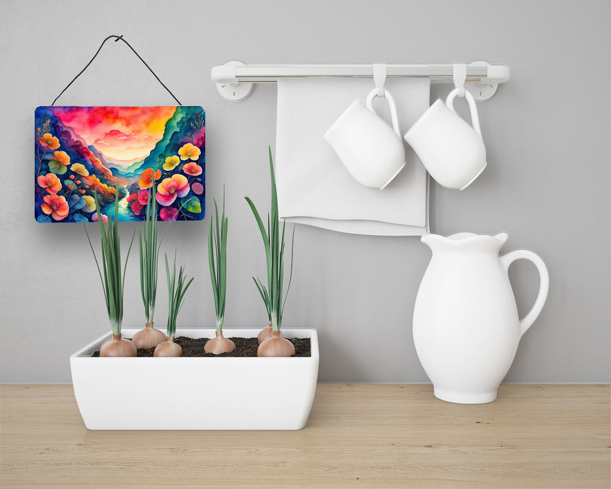 Begonias in Color Wall or Door Hanging Prints Aluminum Metal Sign Kitchen Wall Bar Bathroom Plaque Home Decor, 8HX12W, Multicolor