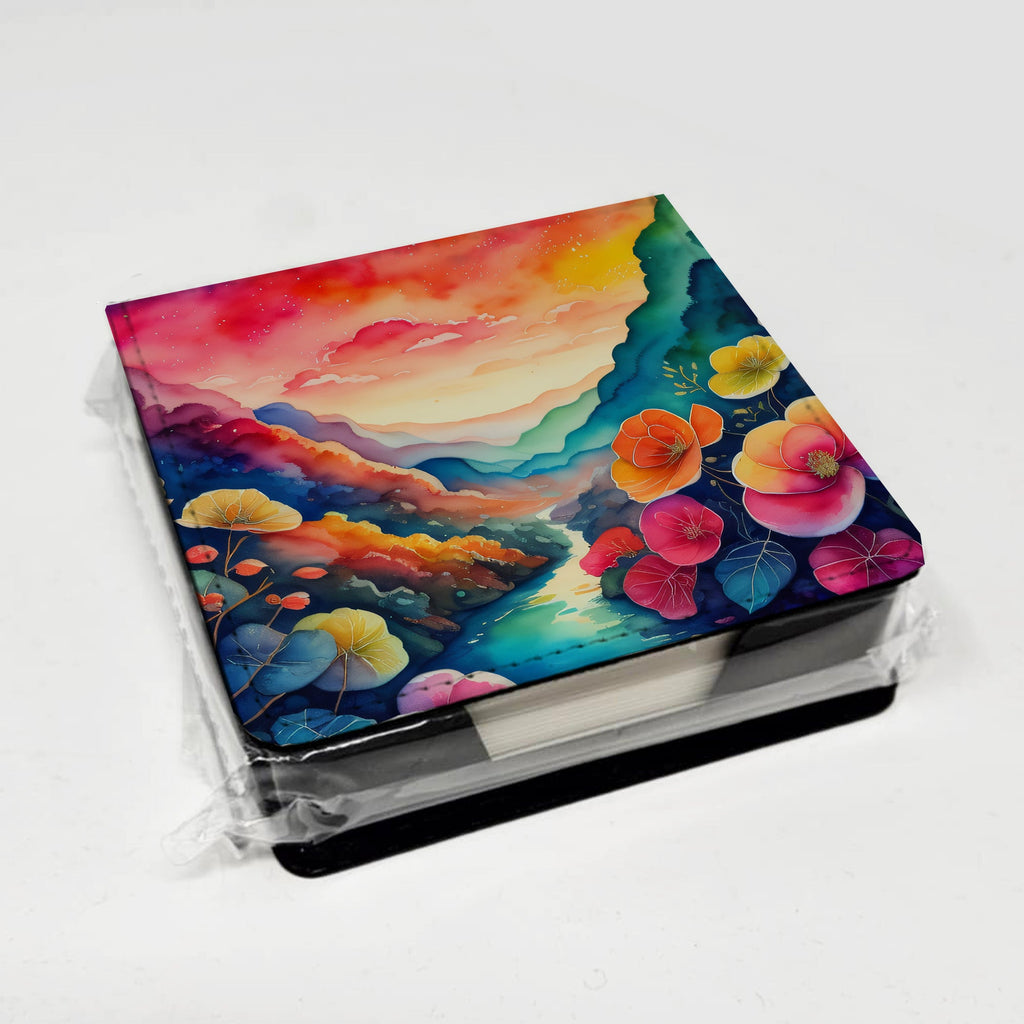 Begonias in Color PU Leather Note Paper Holder with Artist-Designed Cover, Desk Accessory, Office Gift