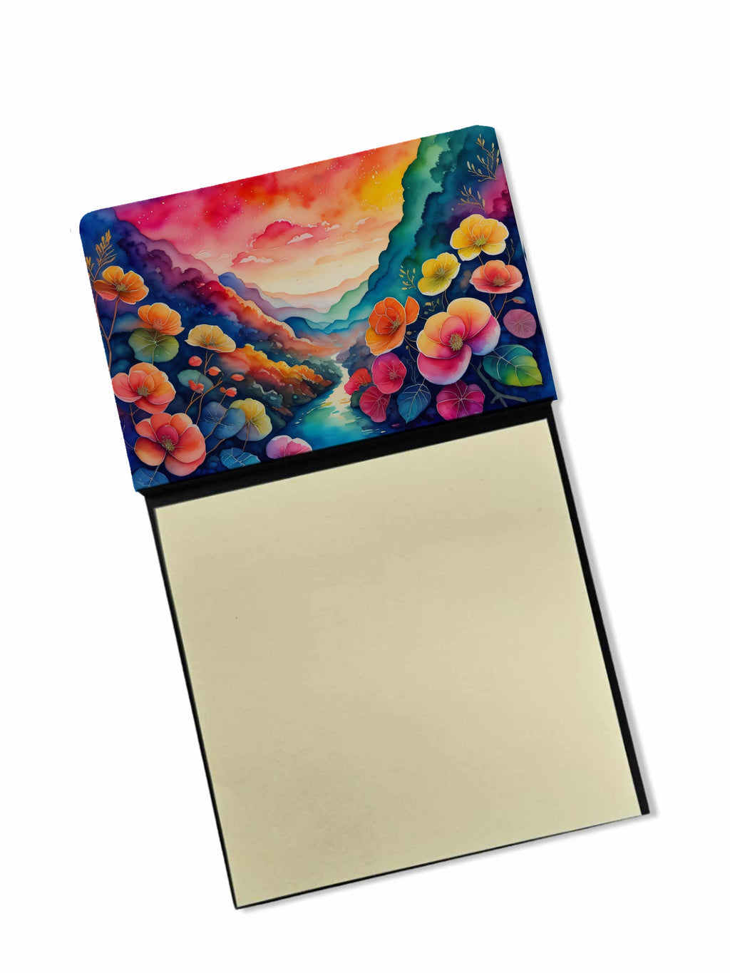 Begonias in Color Watercolor Sticky Note Holder Refillable Dispenser Desk Accessory 3x3 Pad Gift